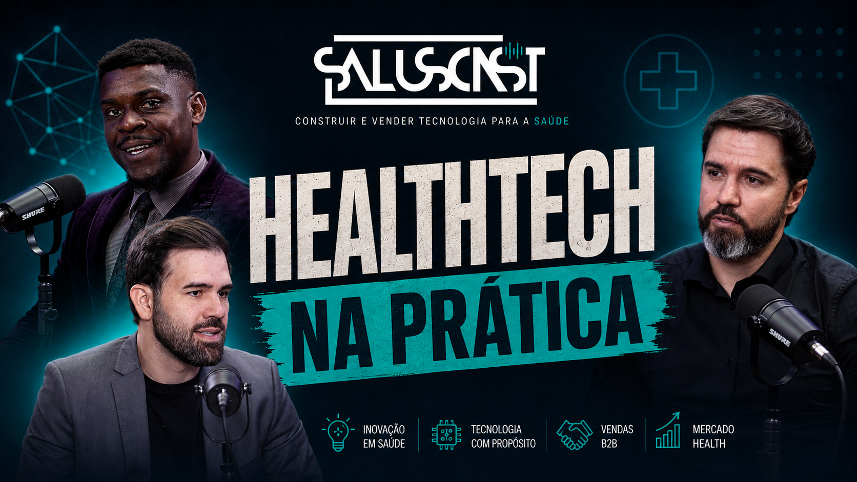 António Fábio, da Angomedic, com Rafael e Marcello no SalusCast sobre autoridade no B2B da saúde